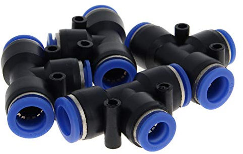 Lot de 4 raccords en T PEG12-10 en plastique à 3 voies avec connecteurs pneumatiques réducteurs de 12 mm à 10 mm Bleu