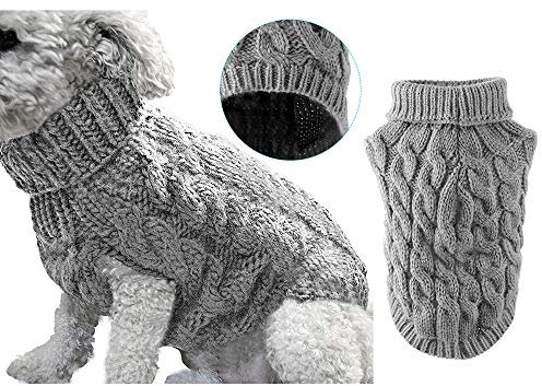 Hunde-Rollkragen-Strickpullover, Mantel, Winterwärmer, dicker Pullover, für kleine, mittelgroße und große Hunde, Welpen, Katzen, Größe L, Grau