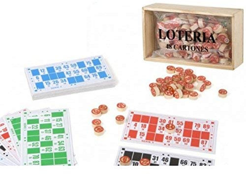 ELAELA Caja con Lotería de Madera y 48 Cartones y 90 fichas de 2 Caras.