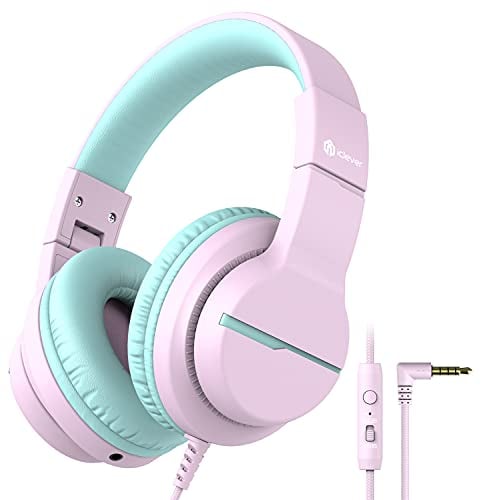iClever HS19 Kids Audio Headphones with Microphone Kids 85/94dB Foldable Earbuds for School/Computer/Kindle