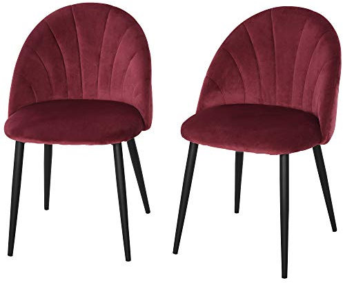 HOMCOM Set di 2 Sedie Sala da Pranzo, Sedie Cucina Moderne con Schienale a Conchiglia e Gambe in Metallo, Sedia in Velluto con Imbottita per Cucina, Camera da Letto, Ufficio e Soggiorno, Rosso Scuro