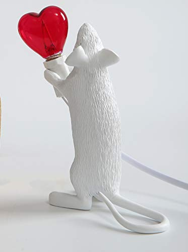 ausuky Modern Love Resin Rat Night Lights LED Heart-shaped Table Lamp Room Decor E12 Base (White Love)