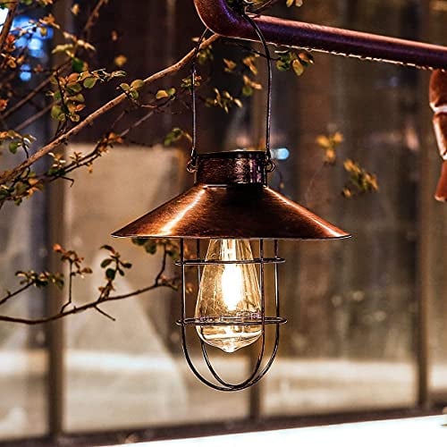 LED Solarlaterne für Außen Vintage Metall Solarlampen für Außen Hängend Outdoor Wasserdichte Solar Hängelampen Gartenleuchten für Gartenhof Patio Pathway Tree Decor (1 Pack Bronze)