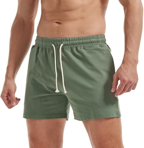 AIMPACT Jogginghose Herren Kurz 5 Inch Baumwolle Sporthose Herren Kurz Atmungsaktive Sweatshorts Herren Traininghose mit Taschen (Grün-L)