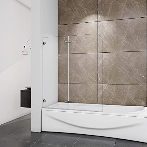 Acezanble Pare-baignoire 120x140cm，5mm verre trempé sécurit, pare de douche pivotant et pliant