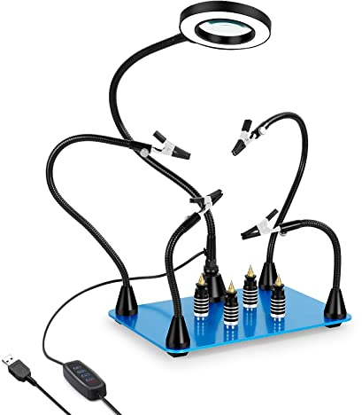 Magnetic Helping Hands Toolour Helping Hand Soldering, Third Hand with 3X Magnifier Lamp, Flexible Magnet Arms PCB Circuit Board Holder, Heavy-Duty Metal Base for Electronic Hobby Craft DIY