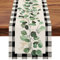 Seliem Tischläufer aus Eukalyptusblatt, für Frühling und Sommer, Schwarz / Weiß, Büffelmuster, kariert, für Zuhause, Küche, botanische Dekoration, saisonale Bauernhäuser, Partyzubehör, 33 x 182 cm