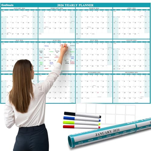 32 x 48 Exellewis 2027 Wall Calendar 12 Month, Wet & Dry Erase Laminated