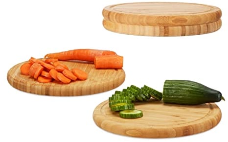 Relaxdays 4 x Frühstücksbrettchen, rund, Bambus, Ø 30 cm, Küchenbrett, pflegeleicht, natürlich, messerschonend, Brotbrett, Natur