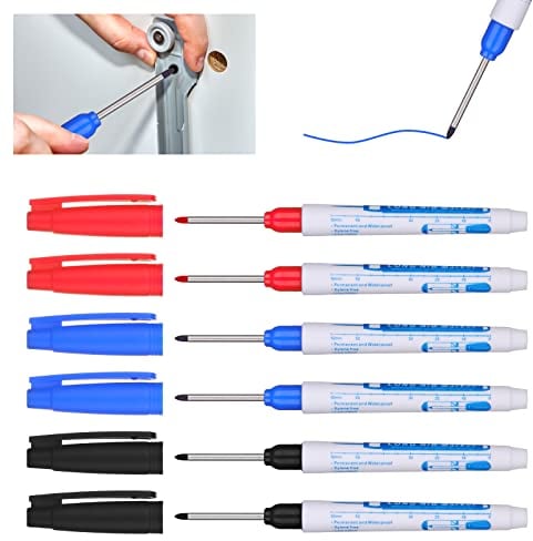 Tieflochmarker - Vaktop 6 Stück Bohrlochmarker, 30mm Extralange Spitze Lochmarkierer - für Holz, Kunststoff, Wand, Metall, Karton (Schwarz, Blau, Rot)