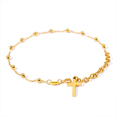 YELUWA Kreuz-armband Perlen-charm-gliederketten-armband Mit Federverschluss, Verstellbar Für Frauen, Teenager, Mädchen, Schmuck, Geschenk, Erntedankfest, Jubiläum, Geburtstag, Weihnachten (gold)