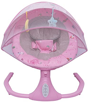 Rosa Babywippe Elektrisch Baby Schaukel Sitz Höheverstellbar Automatische Baby Wippe Indoor Elektrische Wiege Mit 4 Schaukelhöhen Musik, Bluetooth