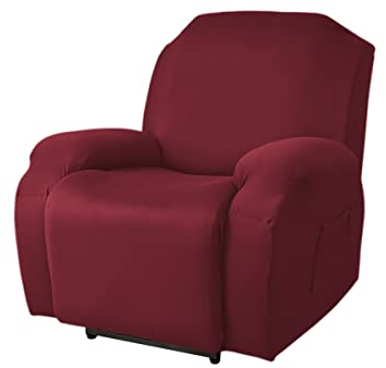 FANSU Housse de Fauteuil Relax Extensible 1 Places, Housse de Fauteuil Relax Inclinable Electrique avec Poche, 4 Pièce Lavable Protege de Meubles pour Canapé Inclinable (Rouge,1 Places)