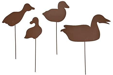 UNUS Garden Entenfamilie Gartenstecker 4er Set, Gartendeko Rostoptik, Enten Roststecker aus Edelrost Metall, Rost Deko für Garten Terrasse Balkon Blumentopf
