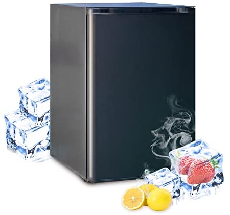 Techomey 12V Kühlschrank 40L, Camping Kühlschrank 12V 230V, Wohnmobil Kühlschrank mit Schloss, Wendetür und LED-Licht, Kühlschrank 12V für Camping, Reisen, Picknick, Büro und Zuhause, Schwarz
