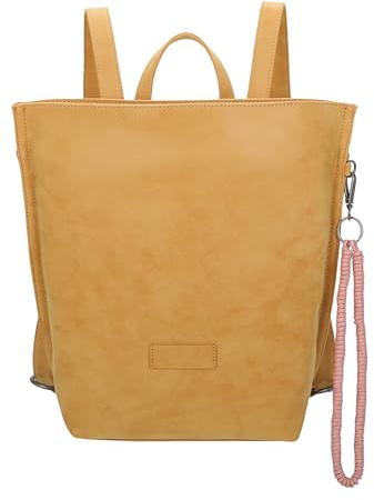 Fritzi33N Vintage Backpack Kunstleder Damen Rucksack Festival City vegan abnehmbarer Anhänger Vintage-Waschung 35,5 x 25 x 10 cm – Schwarz, Rosa, Braun, Grün, Grau, Pink, Blau, Gelb