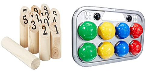 Relaxdays Kubb Wikingerspiel & Simba 107401391 - Boccia Spiel Tragekorb, 8 Kugeln 7x8cm, 2 Zielkugeln