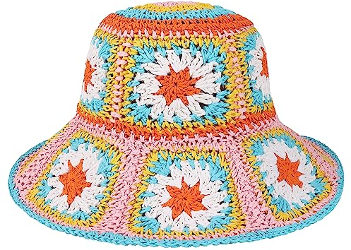 Voilipex Sonnenhut aus Stroh, Mehrfarbig, Blumenmuster, faltbar, verstaubar, breite Krempe, Sommerhut für Damen, Pink, Einheitsgröße