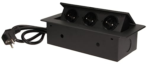 Miratic Bloc Prise Encastrable Plan de Travail avec Câble de 1,5 m 3x2P+T Noir
