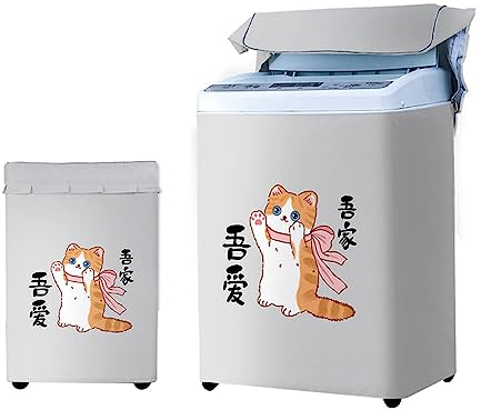 Odot Housse Machine a Laver Chargement par Le Haut, Couvre-Machine Protecteur Anti-Poussière Couverture pour Machine Lave-Linge et Sèche-Linge (Capacité S 4.5-5.5kg,Chat Orange)