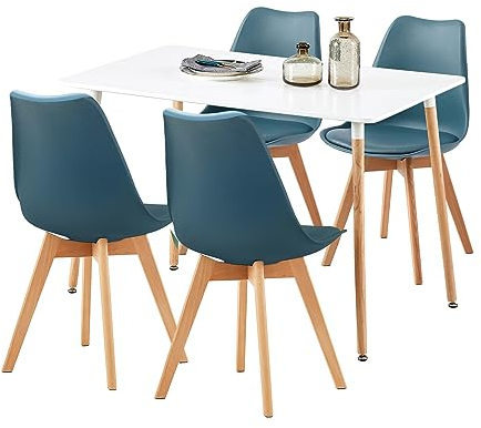 FURNITABLE Esstisch-Set – Küchentisch mit 4 Esszimmerstühlen, skandinavisch, marineblau – 110 x 70 x 75 cm