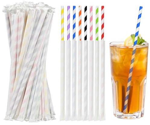 Cannucce usa e getta in carta, 19,7 x 0,6 cm, confezionate singolarmente, strisce colorate, 400 pezzi