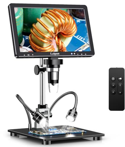 Leipan DM12 Digital Soldering Microscope - HDMI 1500X, 20MP 10.1 LCD Coin Microscope for Adults with 32GB TF Card, HD IPS Screen, 12 LED Lights, Windows/Mac OS Compatible