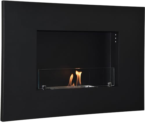 Ethanol-Kamin LAMI Lili Home & Garden | 85 x 59 x 17 cm 16 Kg | Hängender Bio-Ethanol WandKamin mit 1L Brenner| SCHWARZ | Ethanol-Wandkamin mit Sicherheitsglas | Brenndauer 3 Studen