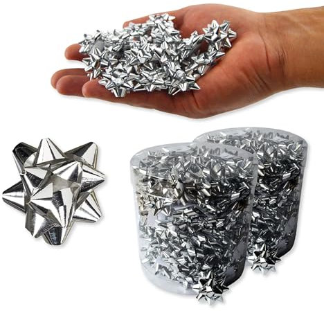 Espirito Rebelde 200 pequeños Lazos Decorativos Plateados 2 cm cumpleaños | Cintas de Navidad y cumpleaños para Embalaje de Regalo