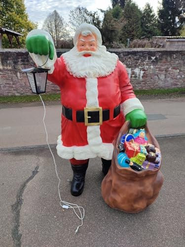 XXL Premium Weihnachtsmann lebensgross 185cm +Sack+Lampe Santa Garten Deko Figur