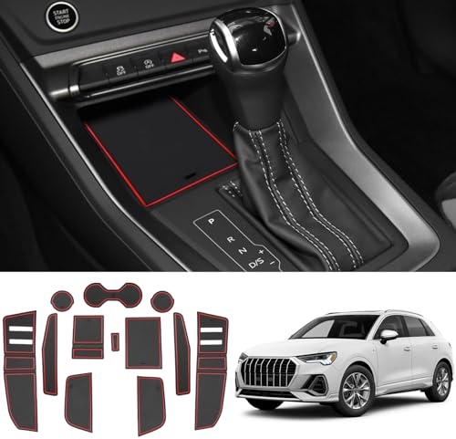 Coleya Tapis Anti-dérapants Compatible avec Audi Q3 F3 2019-2024, Tapis en Caoutchouc pour Accoudoir, Console Centrale, Porte-Gobelet, Rainure de Porte, Audi Q3 Tapis Antidérapante (Rouge)
