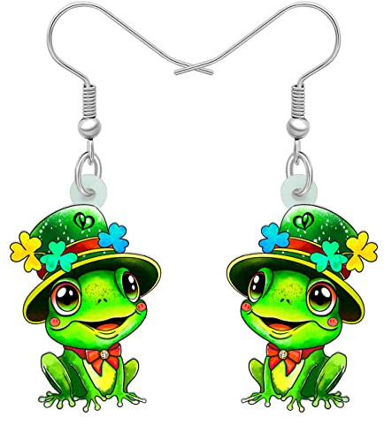 RAIDIN Acryl St. Patrick's Day baumeln Haken Ohrringe Geschenke für Damen Mädchen süßen Frosch mit irischen Shamrock Hut Ohrringe Schmuck für Festival Party Dekorationen