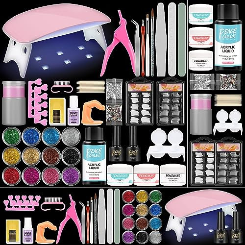 Peacecolor Acrylnägel-Set, 15 Acrylfarben für professionelle Nägel, 30 ml, einzelner Acrylnagel und Base und Top Coat, semi-permanent, Acrylnägel, komplettes Set für Anfänger
