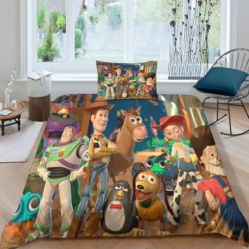 HITBOD 3D Toy Story Buzz Lightyear Bettwäsche Set,Microfaser Bettbezug Und Kissenbezug Mit Reißverschluss 3St,Dekor Bettwäsche Geschenk Für Geburtstag Weihnachten Single(135x200cm)