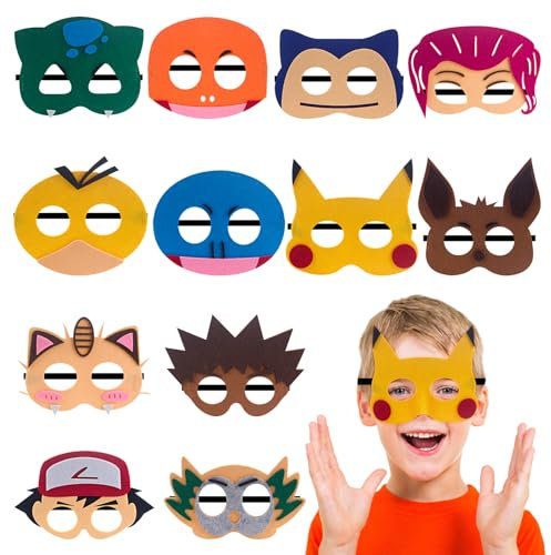 Thingehoy 12 Stück Party Maske Kinder, Anime Cosplay Party Mask Kostüm, Tiere Kinder Masken für Karneval, Halloween, Weihnachten, Maskerade, Masken Kindergeburtstag Mitgebsel Geschenk