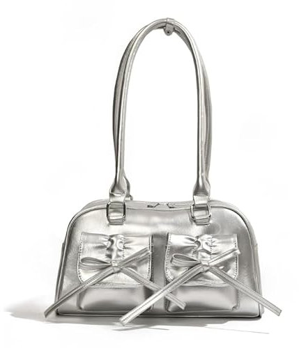 Lamala Y2k Ita Bag Süße Handtasche, modische PU-Leder-Unterarm-Umhängetasche, geeignet für Mädchen und Frauen, einfarbig, großes Fassungsvermögen (17 x 30 x 10 cm)., silber