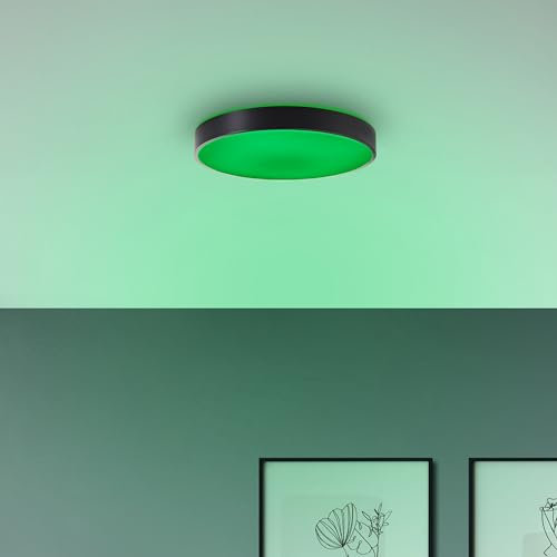 Lightbox LED Deckenlampe | Ø 49 cm | Wand- & Deckenleuchte mit RGB & CCT | dimmbar per Fernbedienung | Tuya App kompatibel | 3500 lm | 3000-6500 K | aus Metall/Kunstoff in Weiß/Schwarz
