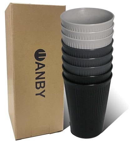 WANBY Plastic Drinking Cups 325ml 8 Pcs Colorful Tumblers Drinking Glasses Dishwasher Safe Water Cup for Water Juice Cocktail Portable Camping (Black)