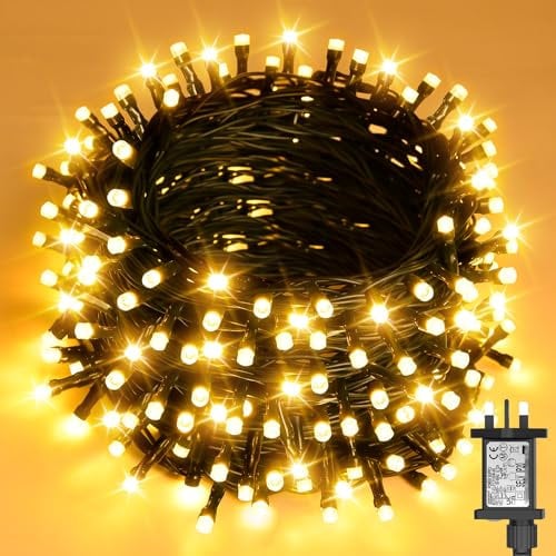 cshare Fairy Lights Plug in,12M 120 LED Christmas Tree Lights Mains Powered with 8 Modes Timer Memory Waterproof Extendable Green Wire, String Lights for Xmas Tree Bedroom Outdoor Indoor(Warm White)