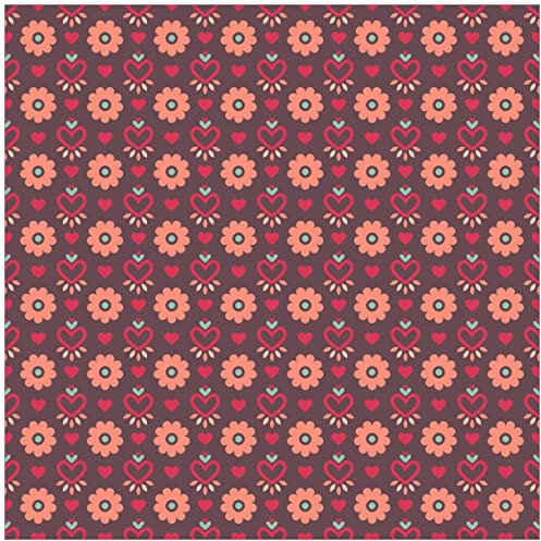 Wallario Glasbild Muster mit Blumen und Herzen - 55 x 55 cm Wandbilder Glas in Premium-Qualität: Brillante Farben, freischwebende Optik