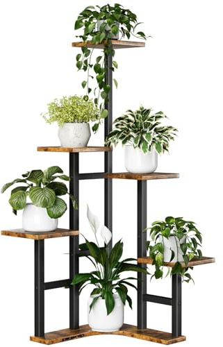 Yzosvki Eck-Pflanzenständer für den Innenbereich, 6 Etagen | Blumenständer für mehrere Pflanzen, Pflanzenregale, Organizer für Wohnzimmer, Balkon, Terrasse, Garten, rustikales Braun