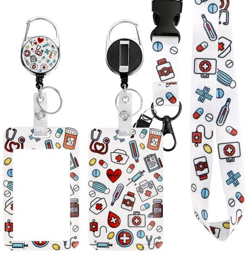 Ausweishülle mit Band, Id Badge Holder Breakaway Lanyard für, Einziehbare Badge Reel, Abnehmbare Namensschild Clips, Hals Lanyard Strap, Lehrer Büro Geschenke (Krankenschwester)