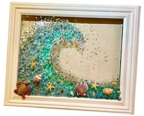 Seeglas-Kunstset, gefärbtes Seeglas-Kunstset mit Bilderrahmen, Mosaik-Bastelset, DIY-Seeglas zum Basteln, Geschenke, Heimdekor, Anfänger, Stil 1, Seeglas-Kunstset, Seeglas-Kunst, Kunstharz-Kunstset, M