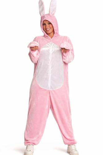 Partychimp Osterhasen Kostüm Erwachsene Hasen Kostüm, Tier Overall Tierkostüm, Hasen Onesie Pyjama Tier Kaninchen Unisex, Rosa - Größe M/L