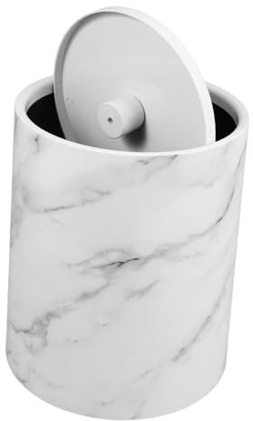 Cabilock Swing Lid Garbage Can 12l White Imitation Marble Waste Bin Plastic Flip Lid Trash Can for Kitchen Bathroom Office Home