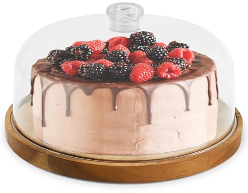 KTCINA Cake Tray with Cover, 30cm Wood Cake Plate with Lid Round Cake Stand Cake Display Stand Multifunctional Cake Display Stand Serving Platter for Birthday Party Wedding Kitchen