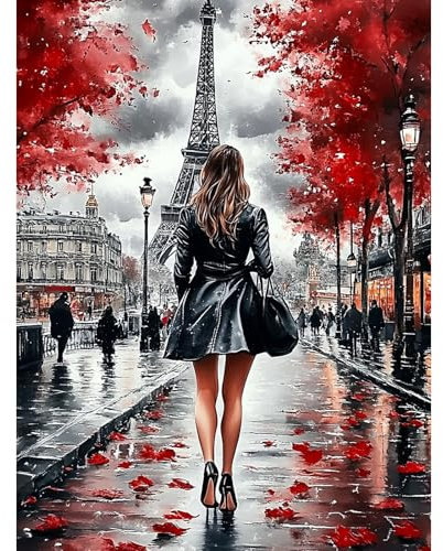 HEIBAGO Schönheit Diamond Painting Für Anfänger, 5D Frauen Full Drill Diamant Painting Erwachsene, DIY Cross Embroidery Diamant Kunst Sets Turm Diamond Art Bilder Für Wanddekor 30 * 40cm