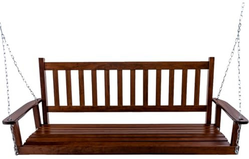 SFAREST 2/3 Seater Patio Swing Chair, Wooden Swing Bench Loveseat with Adjustable Hanging Chains, Outdoor Swing Seat Hammock for Balcony Yard Tree (Brown, 168 x 65 x 63cm)