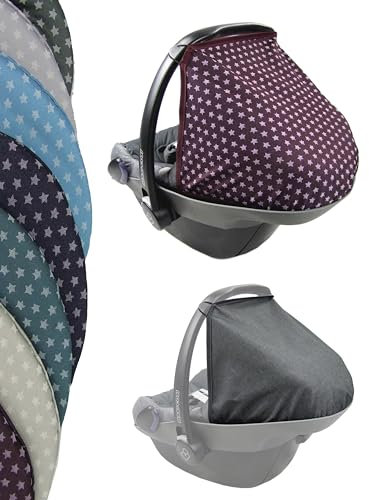 Sonnenverdeck Sonnendach [Sonnenschutz für Babyschale] kompatibel mit Maxi Cosi Pebble Gruppe 0+ (Sterne bordeaux) + KP