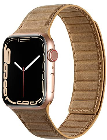 Seagtigau Compatible with Apple Watch Band 49mm 46mm 45mm 44mm 42mm 41mm 40mm 38mm, Magnetic Leather Strap for iWatch Series 10/9/8/7/SE/6/5/4/3/2/1, Ultra 2/1 (Caramel, 38/40/41 mm)
